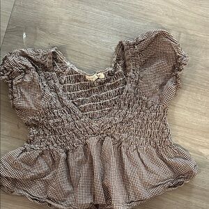 Brown Gingham Puff Sleeve Top